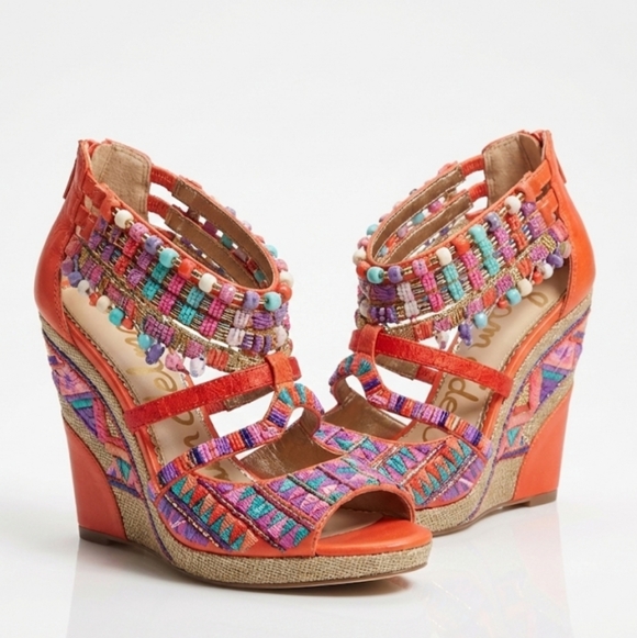 Sam Edelman Shoes - Sam Edelman Red and Purple Sandals with Beaded Straps